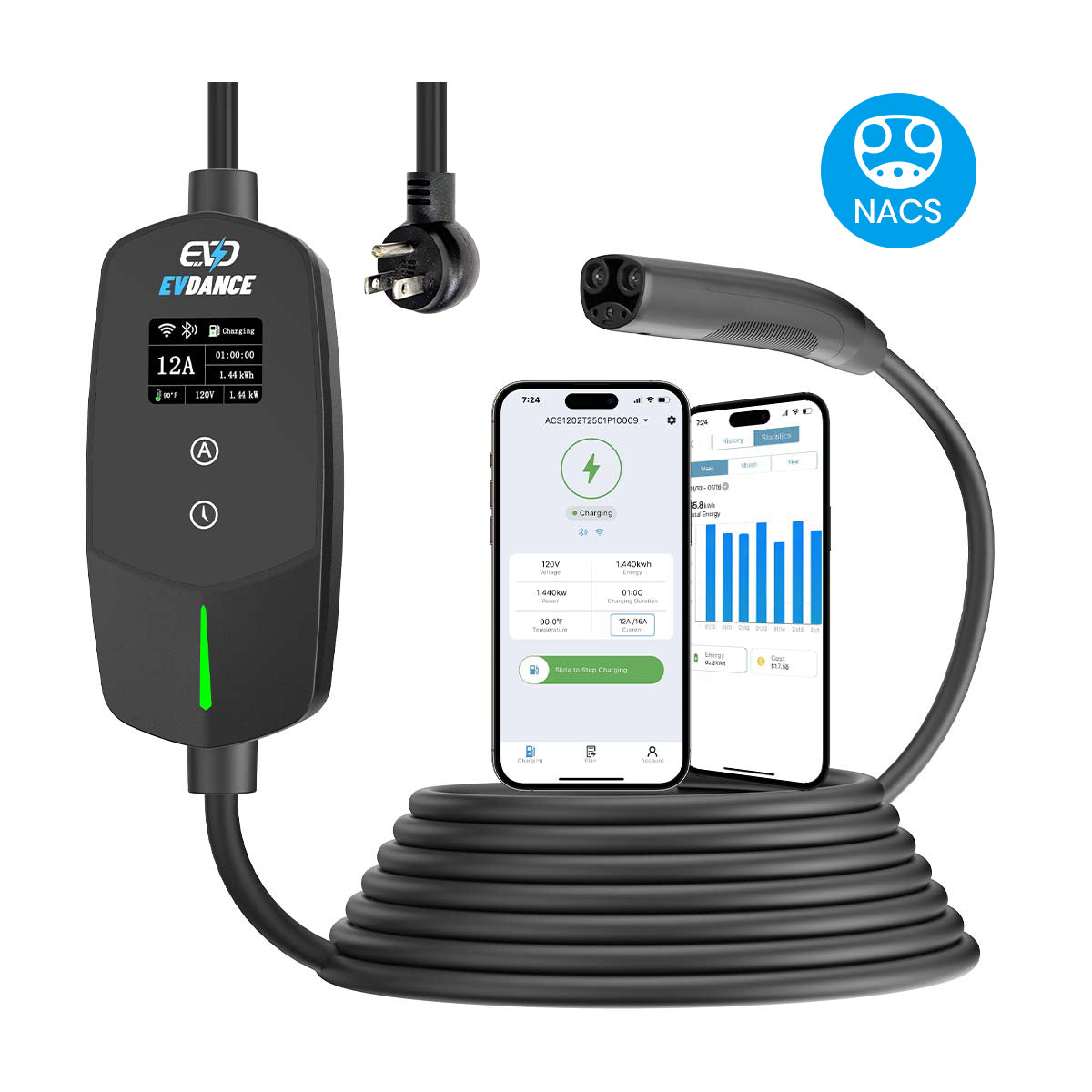 EVSloth Flux Level 1 NEMA 5-15 Plug 12A NACS/Tesla Portable EV Charger - Image 15