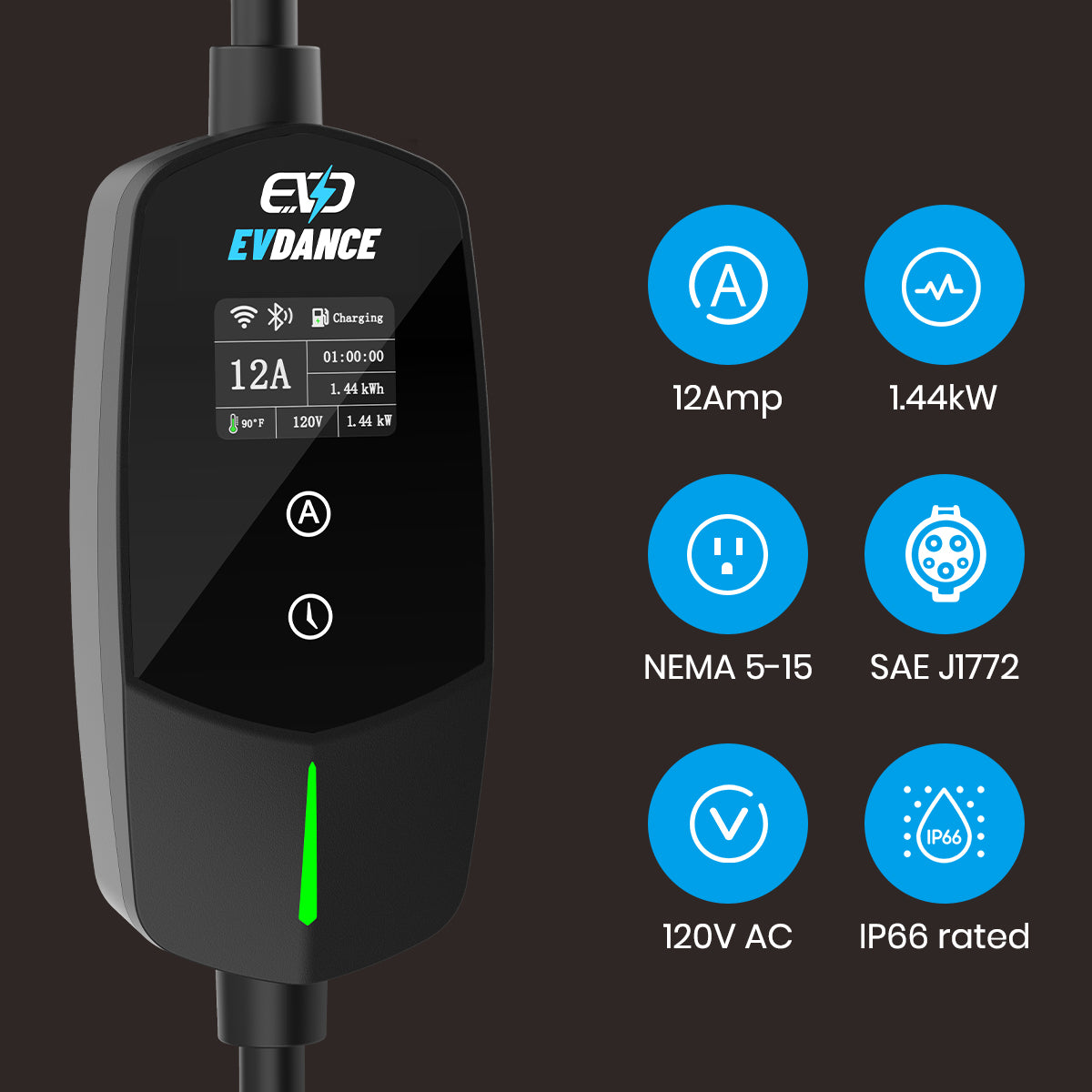 EVSloth Flux Level 1 & 2 NEMA 5-15 Plug 12A J1772 Portable EV Charger - Image 8
