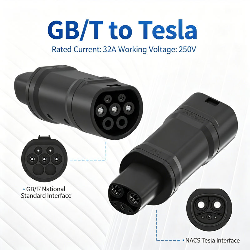 GB/T to NACS EV Charger Adapter AC250V 32A Tesla Charging Converter for Chinese Standard Vehicles