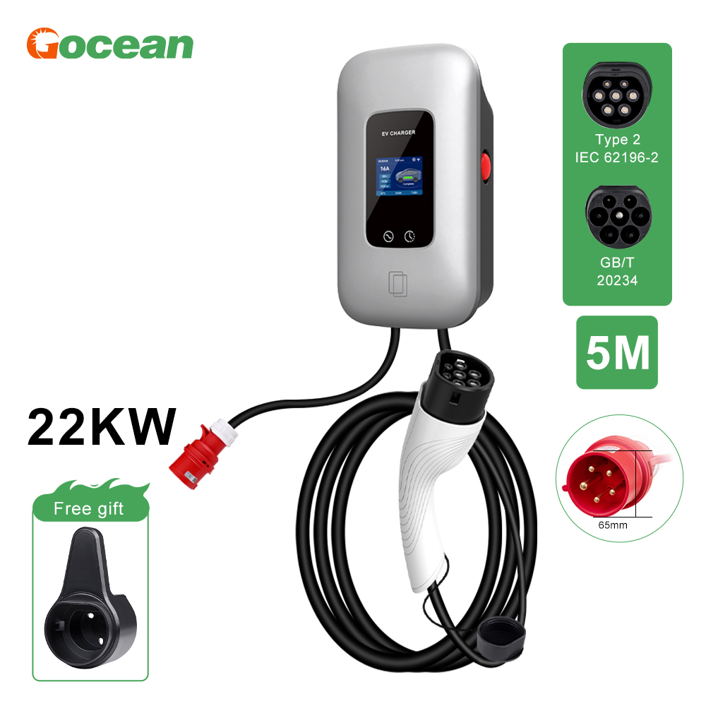 22KW EV Charging Station CEE Plug Type 2 Cable Wallbox IEC62196 APP Card Control EVSE