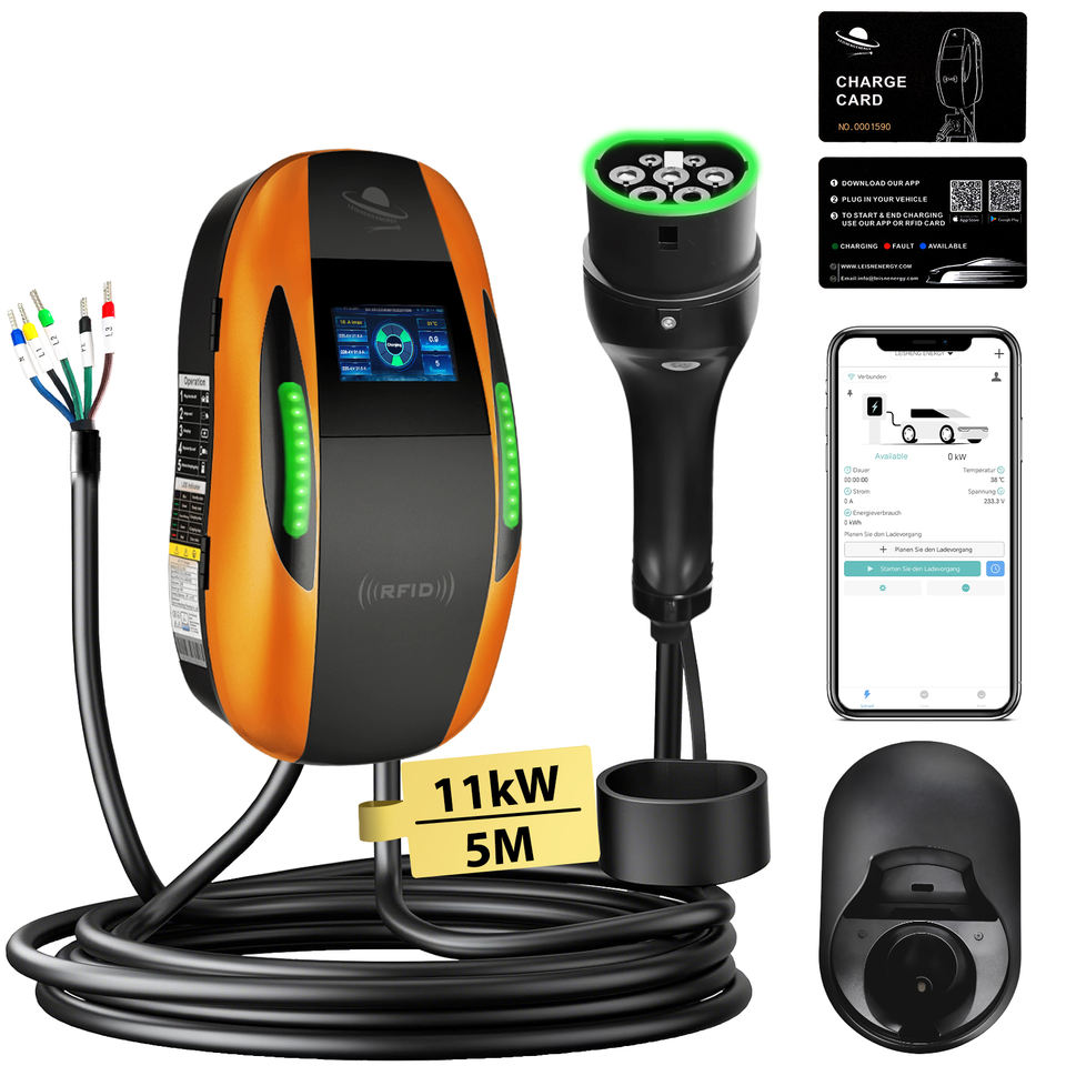 Type 2 EV Charger 7-22kW AC Wallbox WiFi RFID Smart Home Charging Station with APP Control
