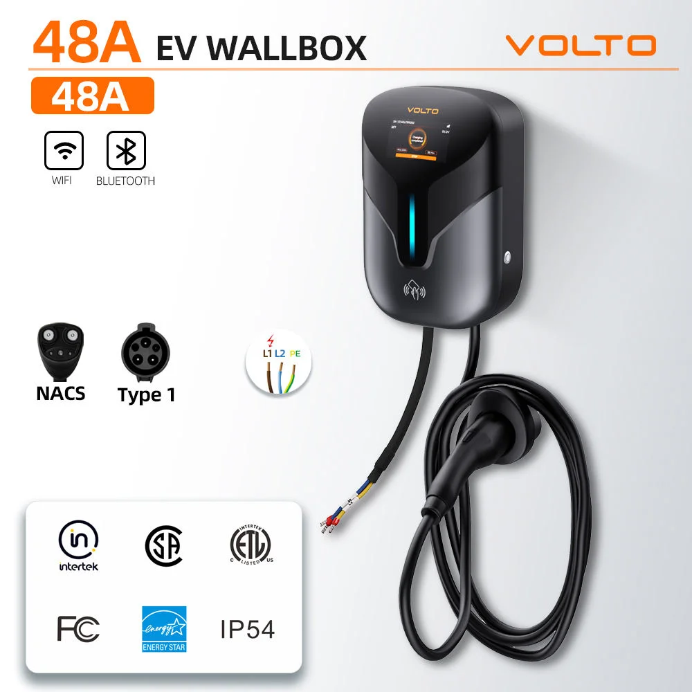 Level 2 EV Charger 48A 11kW Type 1 J1772 WallBox WiFi APP Control FCC Certified 25ft Cable