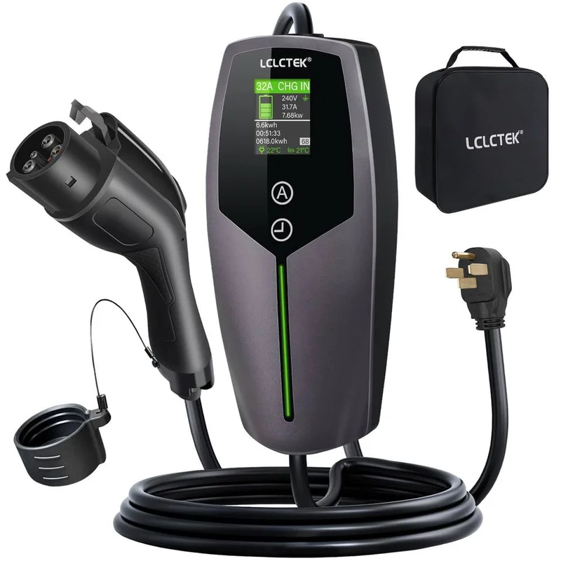 LCLCTEK Portable Level 2 EV Charger 32A J1772 NEMA 14-50P Adjustable Current 7.68kW