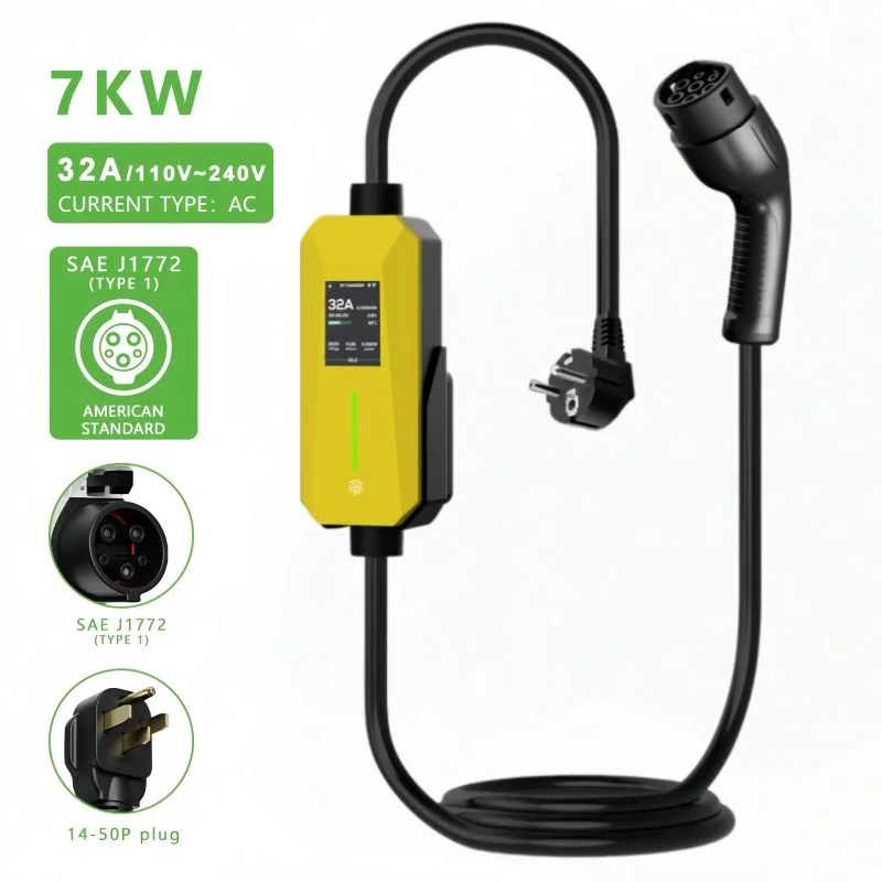 Universal Portable Level 2 EV Charger 32A J1772 NEMA 14-50 IP66 Waterproof 7kW